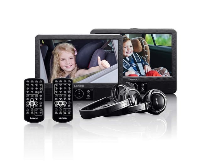 Lenco DVP-939 - 2x9" Portable DVD player with USB SD integrated battery 2x headphones and 2x bracket - Black