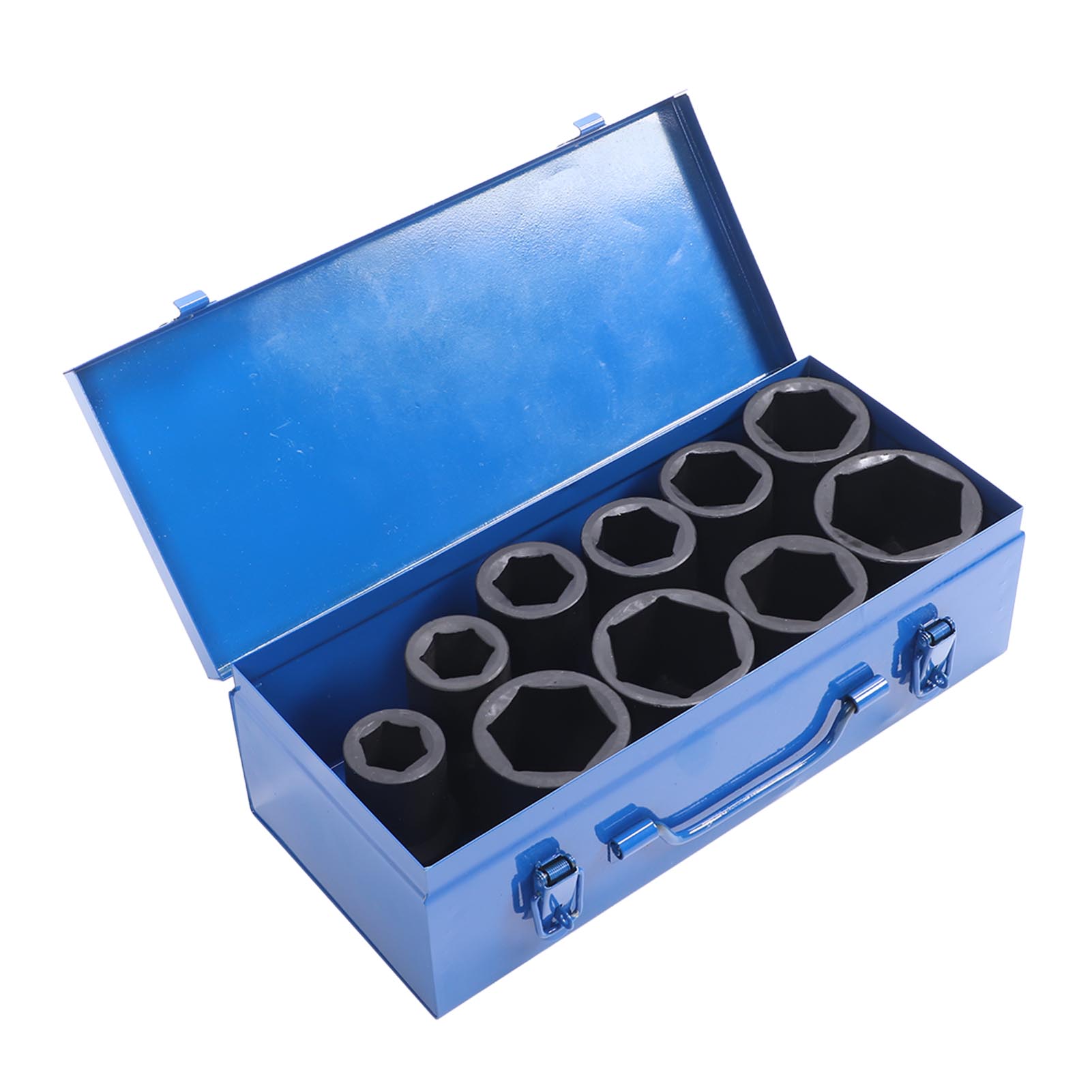 Set Mit 10 Robusten, 1 Zoll Tiefen Schlagschraubernüssen Inklusive Aufbewahrungsbox Aus Eisen.