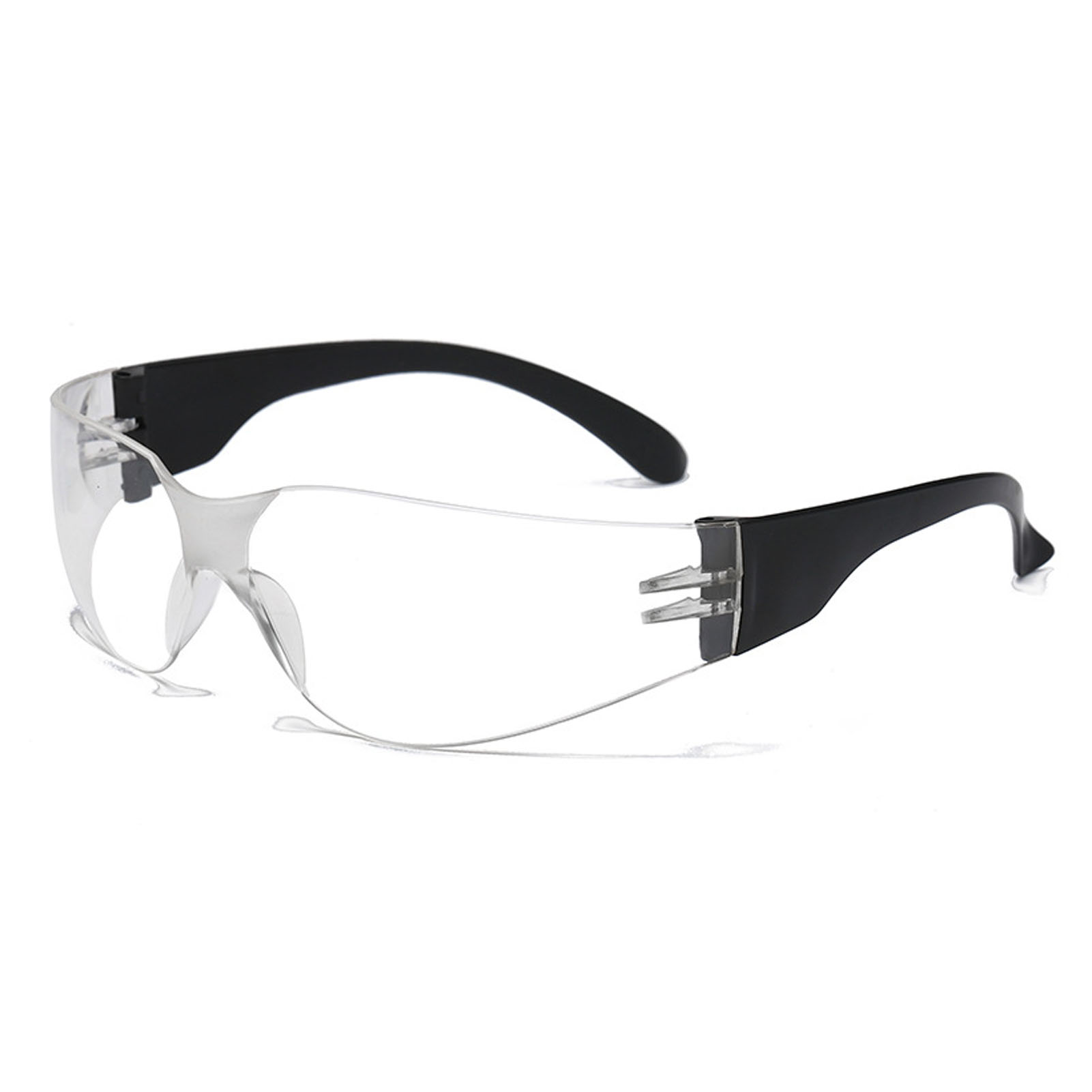 Uv- Und Stoßfeste Kunststoff-schutzbrille, Ideal Zum Radfahren Und Für Andere Outdoor-sportarten. Klare Gläser Und Schwarze Bügel.