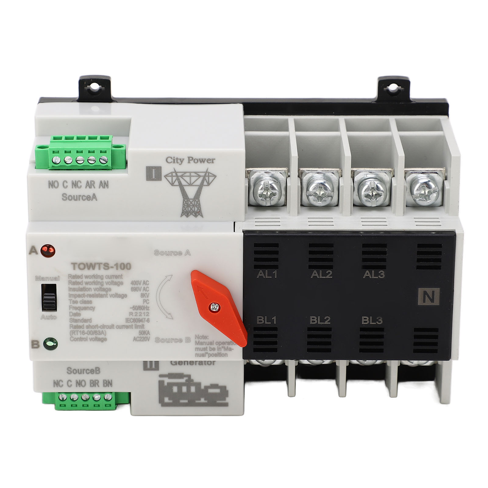 Tongou 4p Doppel-umschalter, Polycarbonatgehäuse, Elektrischer Wahlschalter Für Die Metallurgie, 400 V Ac, 40 A