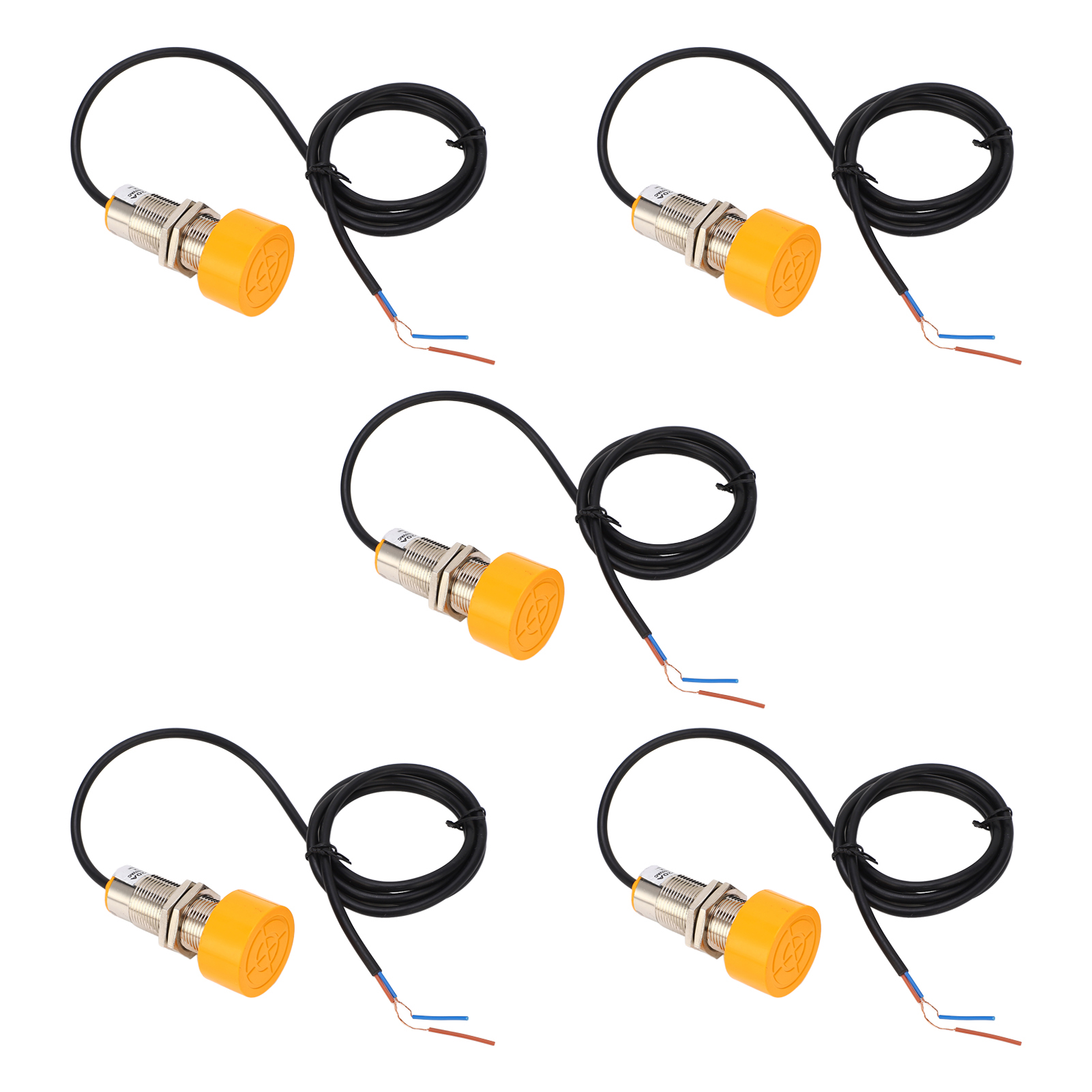 Packung Mit 5 Runden Pnp-näherungssensoren (normalerweise Offen), 20 Mm Erfassungsbereich, Wasserdicht Nach Ip65, 90–250 V Dc