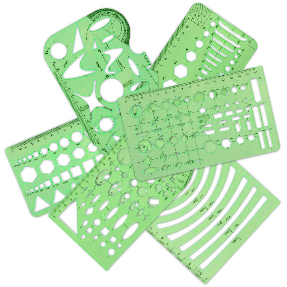 Set Mit 6 Messschablonen Aus Kunststoff Für Schalungsbau Und Geometrische Zeichnungen, Ideal Für Büro, Schule, Schüler Und Kinder (geschenk).