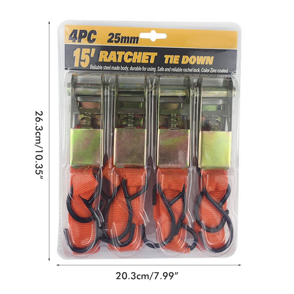 Set Mit 4 Robusten 25-mm-ratschengurten (15 Zoll) Für Lkw, Motorräder Und Gepäck. Metallschnalle.