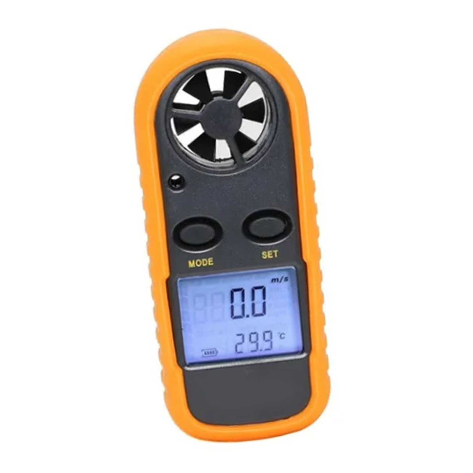 Digitales Anemometer Im Taschenformat Mit Lcd-bildschirm, Misst Windgeschwindigkeit Und Temperatur, Wird Mit Einer Knopfzellenbatterie Betrieben.