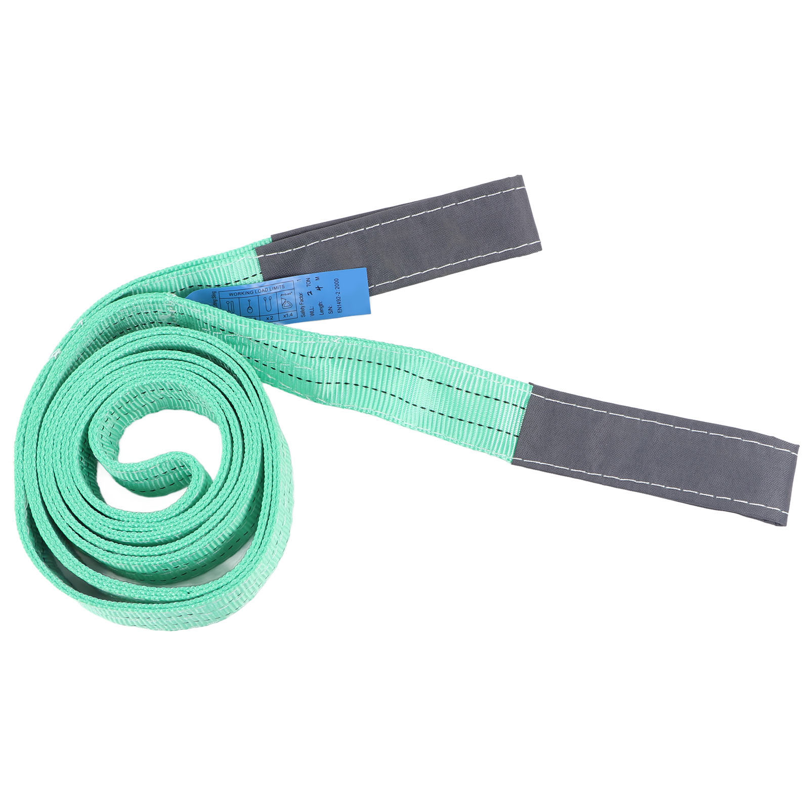 Hebeband Aus Polyester Für Industriekrane, Hochbelastbares Flachseil, Tragfähigkeit 2 Tonnen (4409 Lb), Länge 4 M (13,12 Ft), 2-ösen-schnalle, Grün