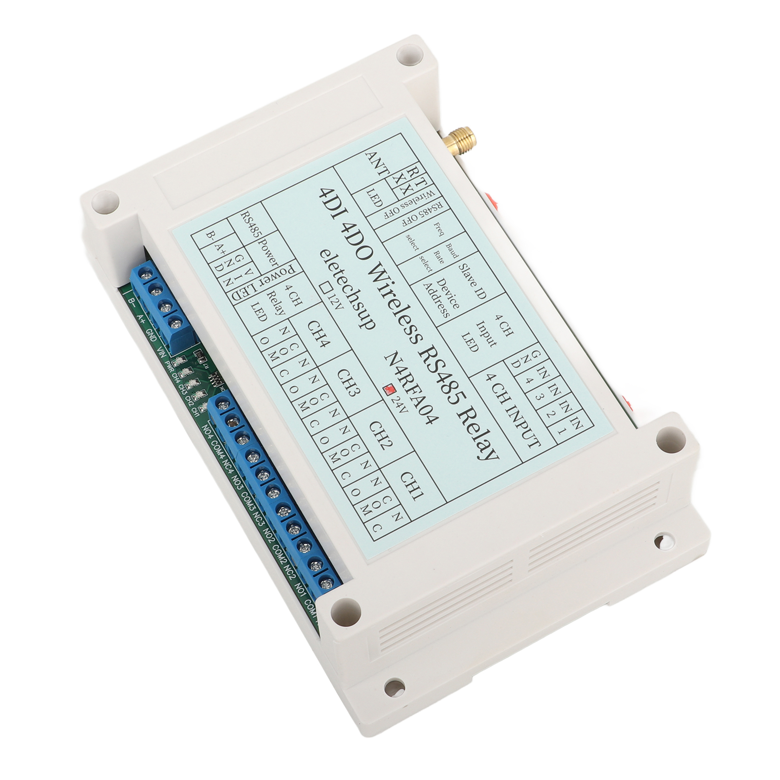 4-kanal-funkrelaismodul 4di 4do 433m Rs485 Mit Antenne, 24-v-gleichstromversorgung