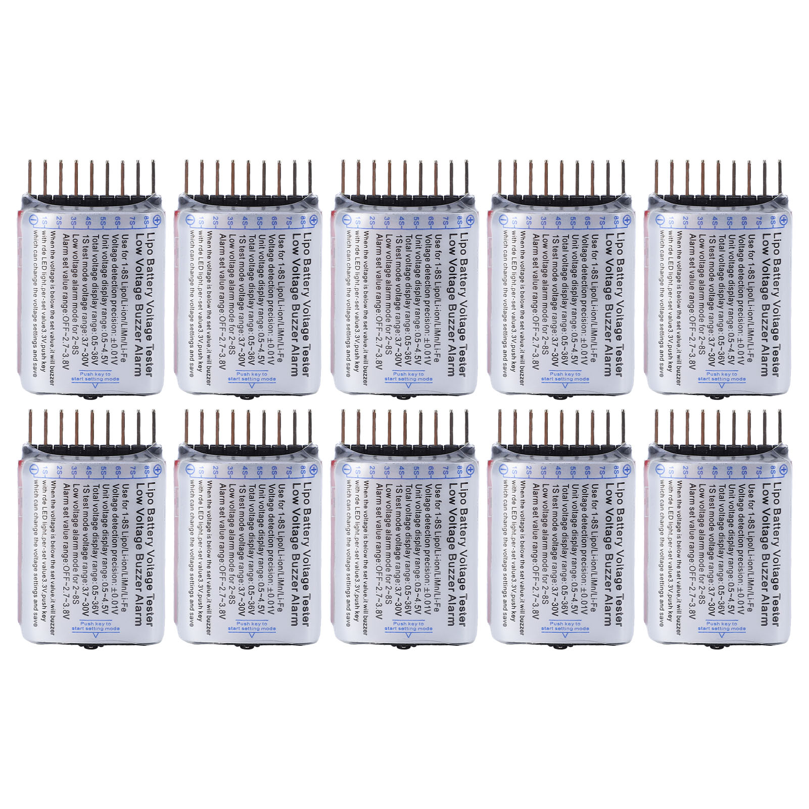 Packung Mit 10 Digitalen Lipo-akku-spannungstestern (1-8s) Mit Akustischem Unterspannungsalarm Und Led-anzeige