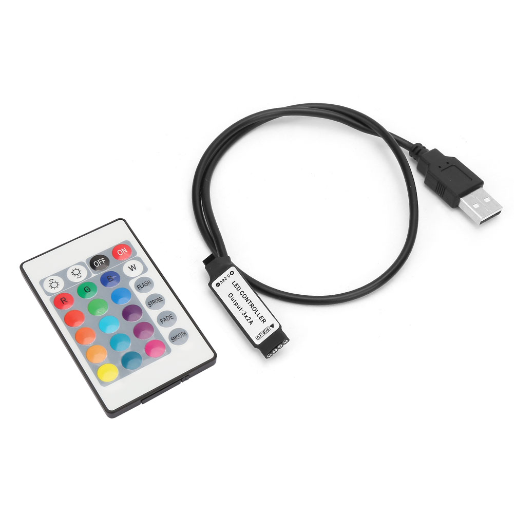 Rgb-led-streifen Mit 24 Tasten, 5–24 V, Infrarot-fernbedienung, 6-a-usb-controller, 0,5 M Langer Lichtstreifen Mit Effekten, Mehrfarbig