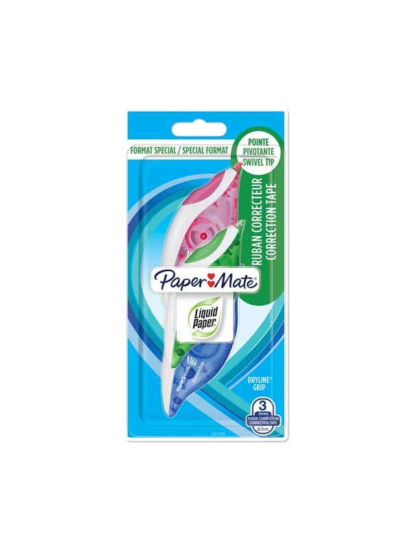 Paper Mate Liquid Paper DryLine Grip-Korrekturband | Gemischte Farben | 3 Stück