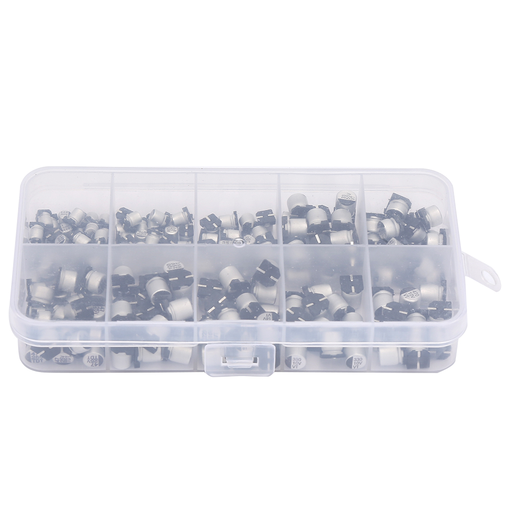200-teiliges Sortiment An Smd-elektrolytkondensatoren, 10 Werte, 10 V Bis 50 V, 1 Μf Bis 470 Μf, Mit Aufbewahrungsbox