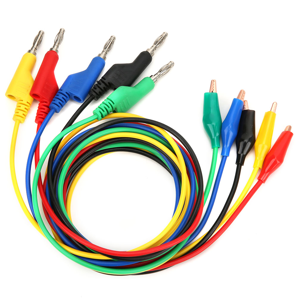 5er-pack Messleitungen, 4 Mm X 1 M, Stapelbarer Bananenstecker Auf Krokodilklemme, Multimeter-messkabel