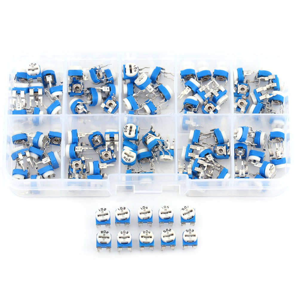 Konvolut Von 100 Einstellbaren Potentiometern, 10 Werte, 500 Ω–1 Mω, Sortiment Variabler Widerstandstrimmer