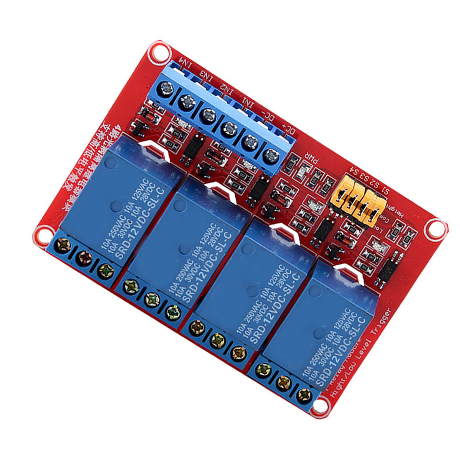4-kanal-12v-optokoppler-relaismodul, High/low-triggerung, Arduino-kompatible Schnittstellenplatine