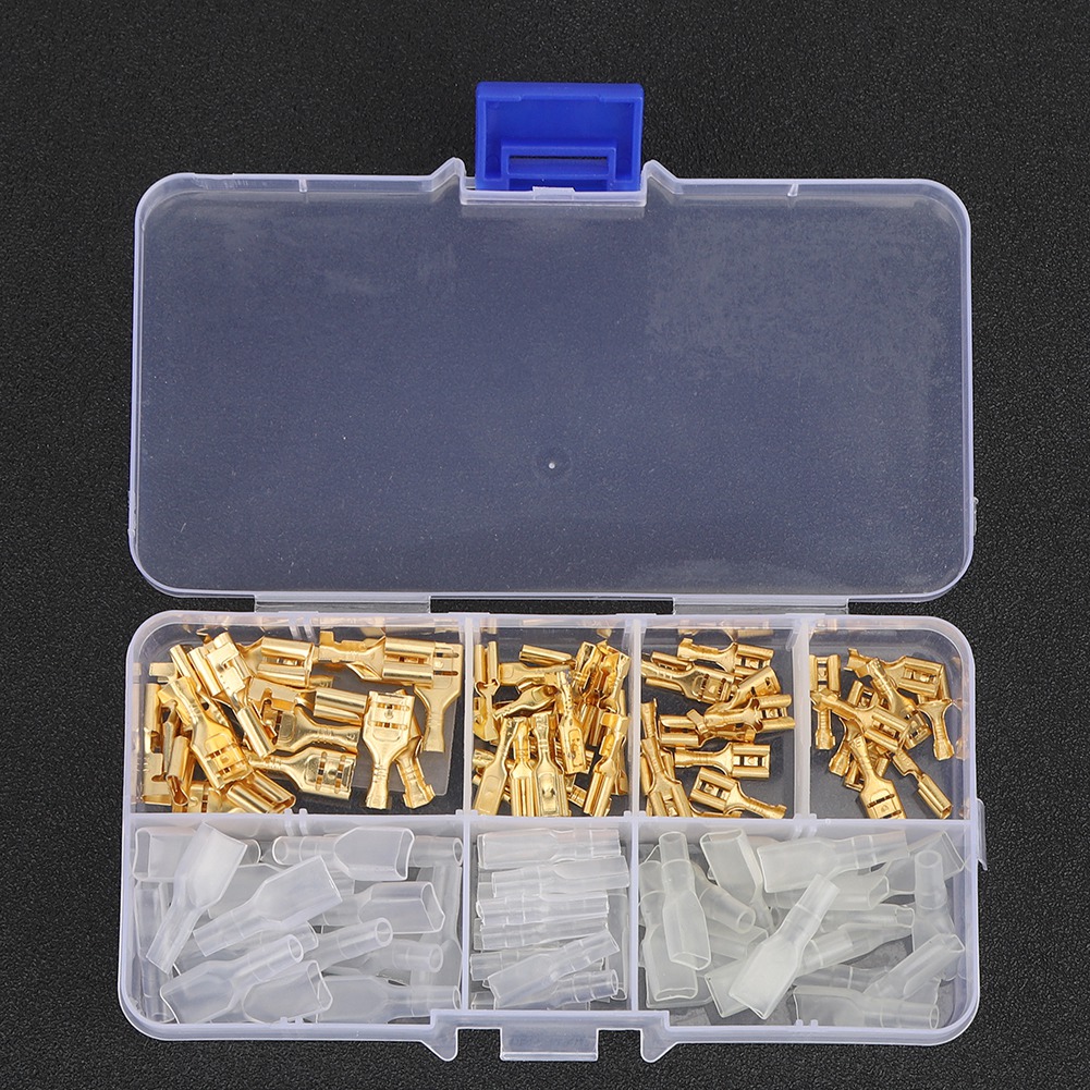 Packung Mit 120 Crimp-steckverbindern (6,3 Mm, 4,8 Mm, 2,8 Mm), Vergoldeten Kupferkontakten Mit Isolierhülsen, Aufbewahrungsbox Und Zubehör, Verbindungsset
