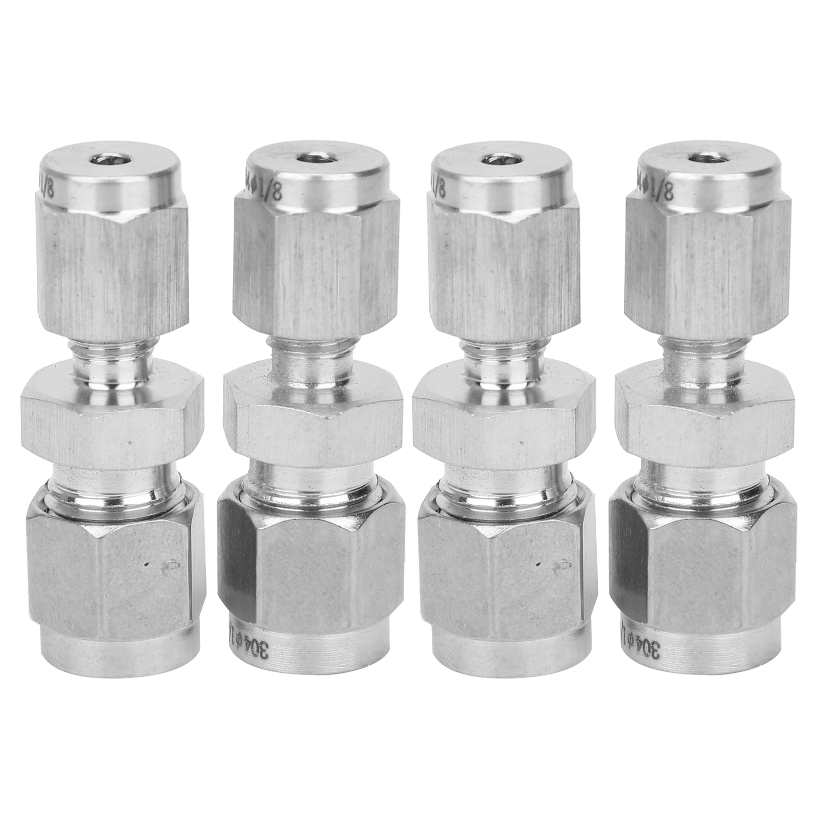 Gerade Edelstahl-doppelklemmringverschraubung, 4-teiliger Rohradapter, Für 1/8- Und 1/4-zoll-schläuche, Auslaufsichere Verbindung, Für Industrielle Anwendungen.