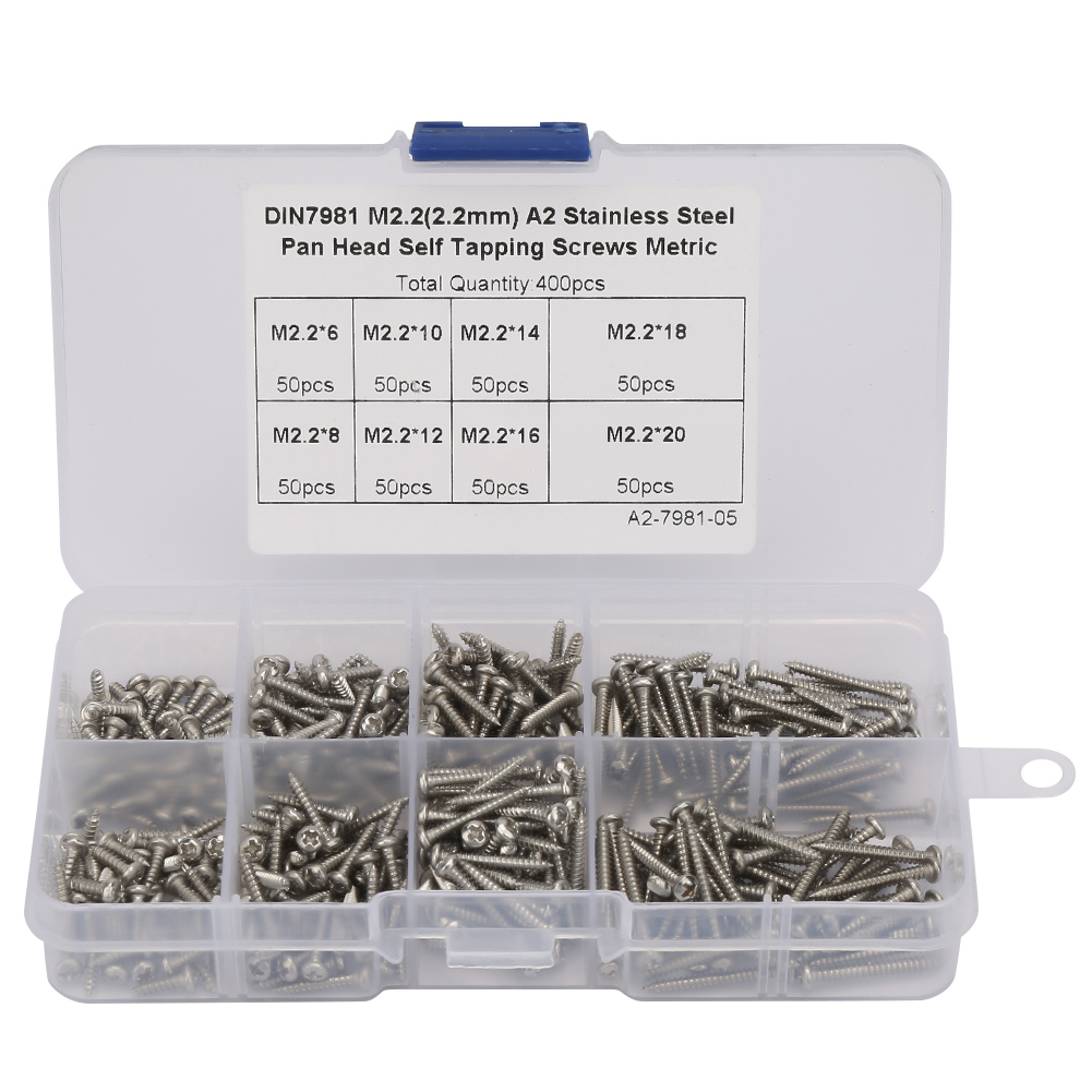 Packung Mit 400 M2.2-blechschrauben Aus Hochfestem Edelstahl, Sortiertes Schraubenset