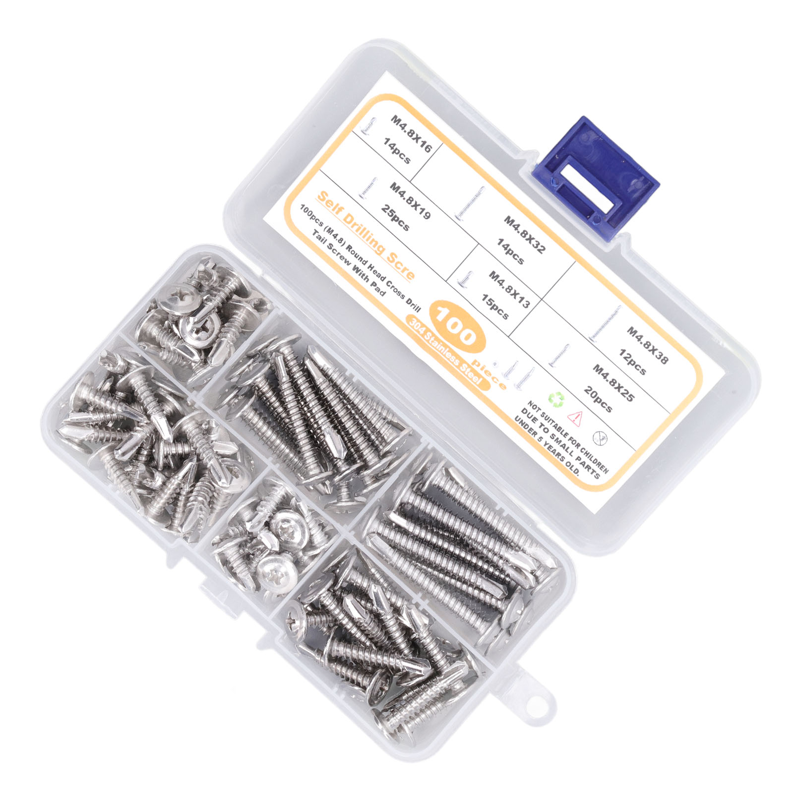 Packung Mit 100 Selbstbohrenden Schrauben Mit Senkkopf (kreuzschlitz), Korrosionsbeständig, Hohe Härte, Rundes Befestigungsset