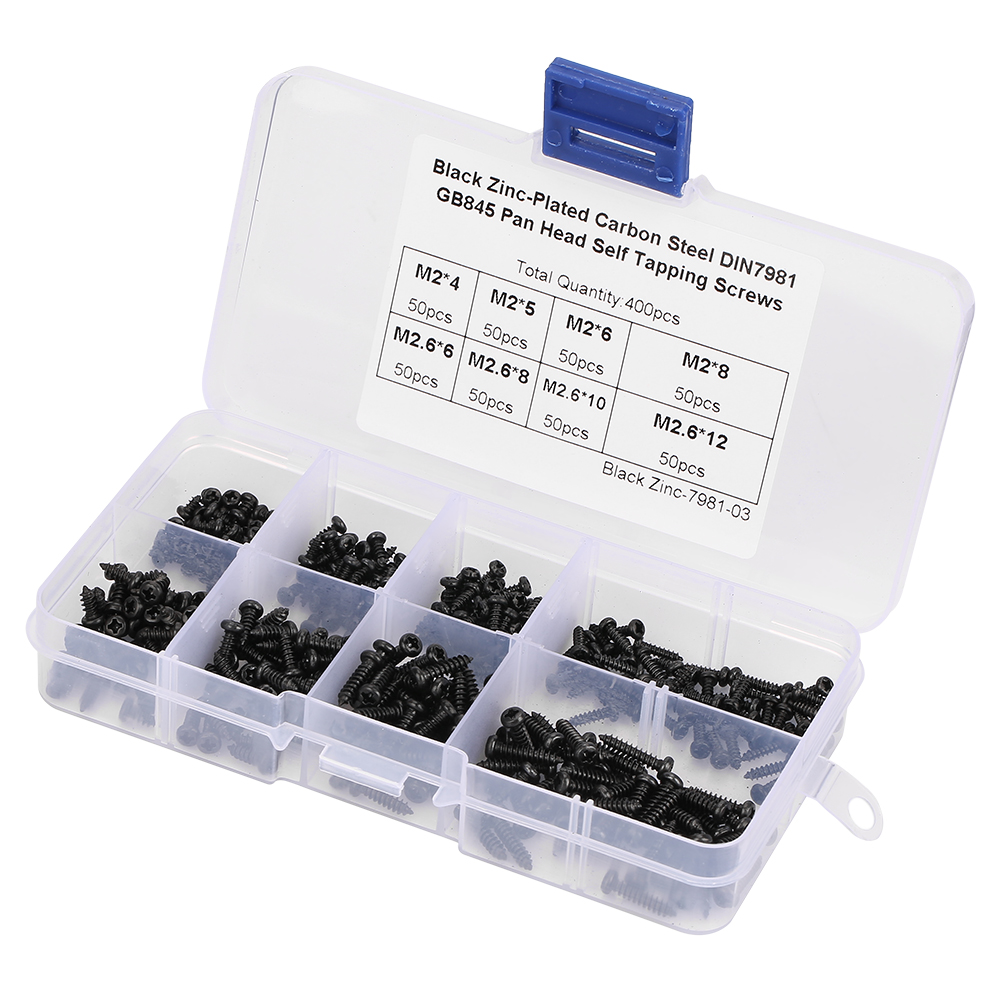 Packung Mit 400 Schwarzen M2/m2.6 Senkkopf-blechschrauben, Sortimentsset.