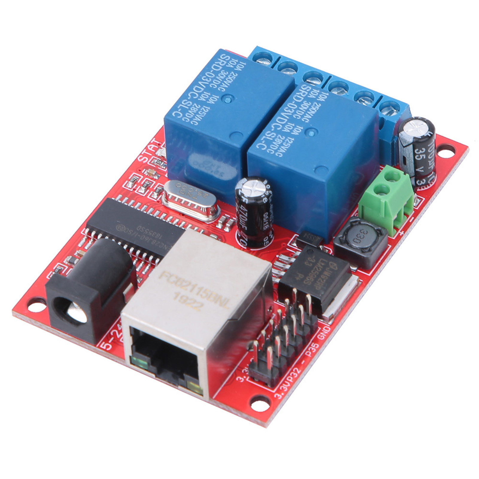 Hochwertiges 2-wege-relaismodul, Ethernet-lan-controller, Zeitverzögerungsschalter, Dc 5–24 V