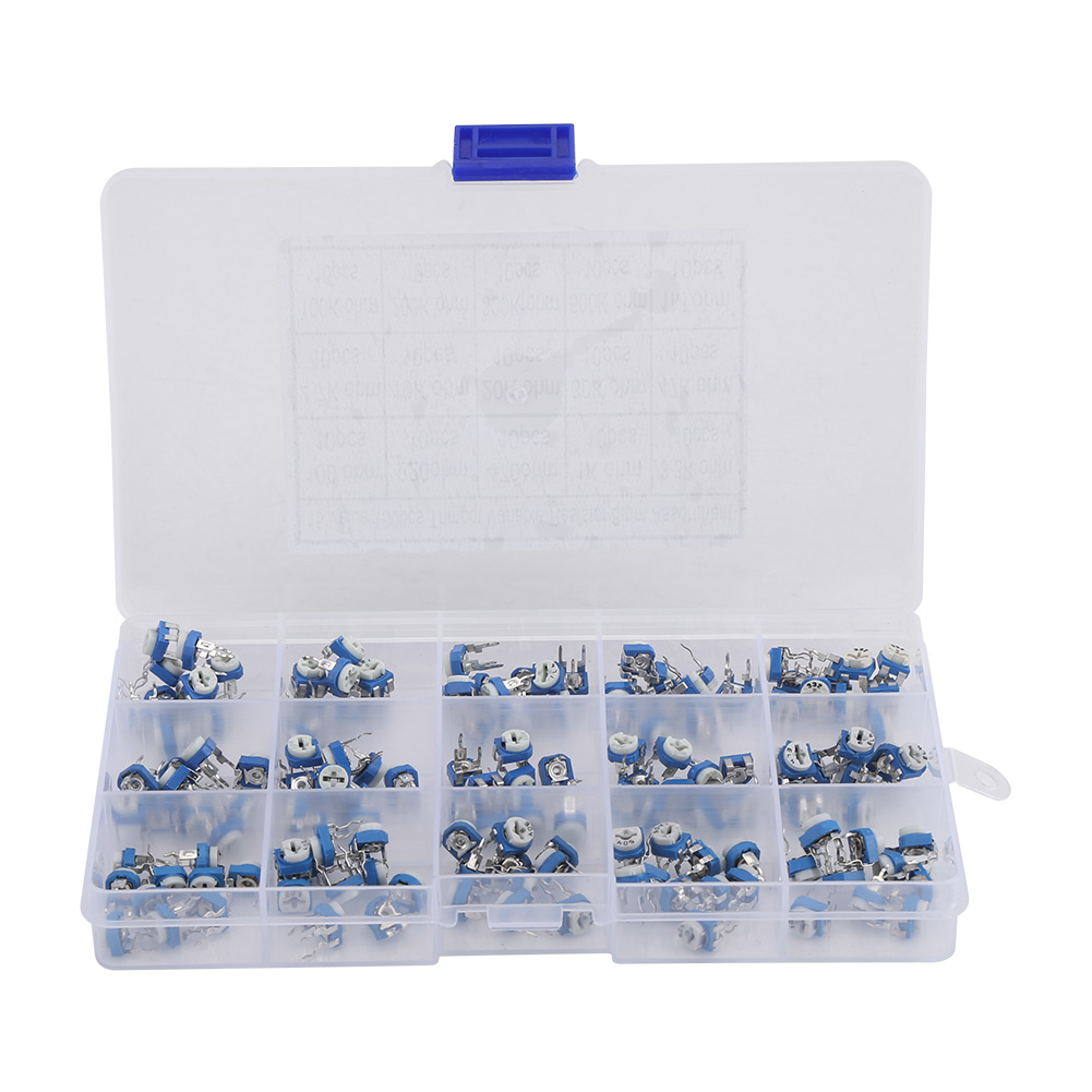 Packung Mit 150 Einstellbaren Vertikalen Potentiometern, 100 Ohm–1 Mω, Blau Und Weiß, Für Leiterplatten, Präzisions-drehwiderstand