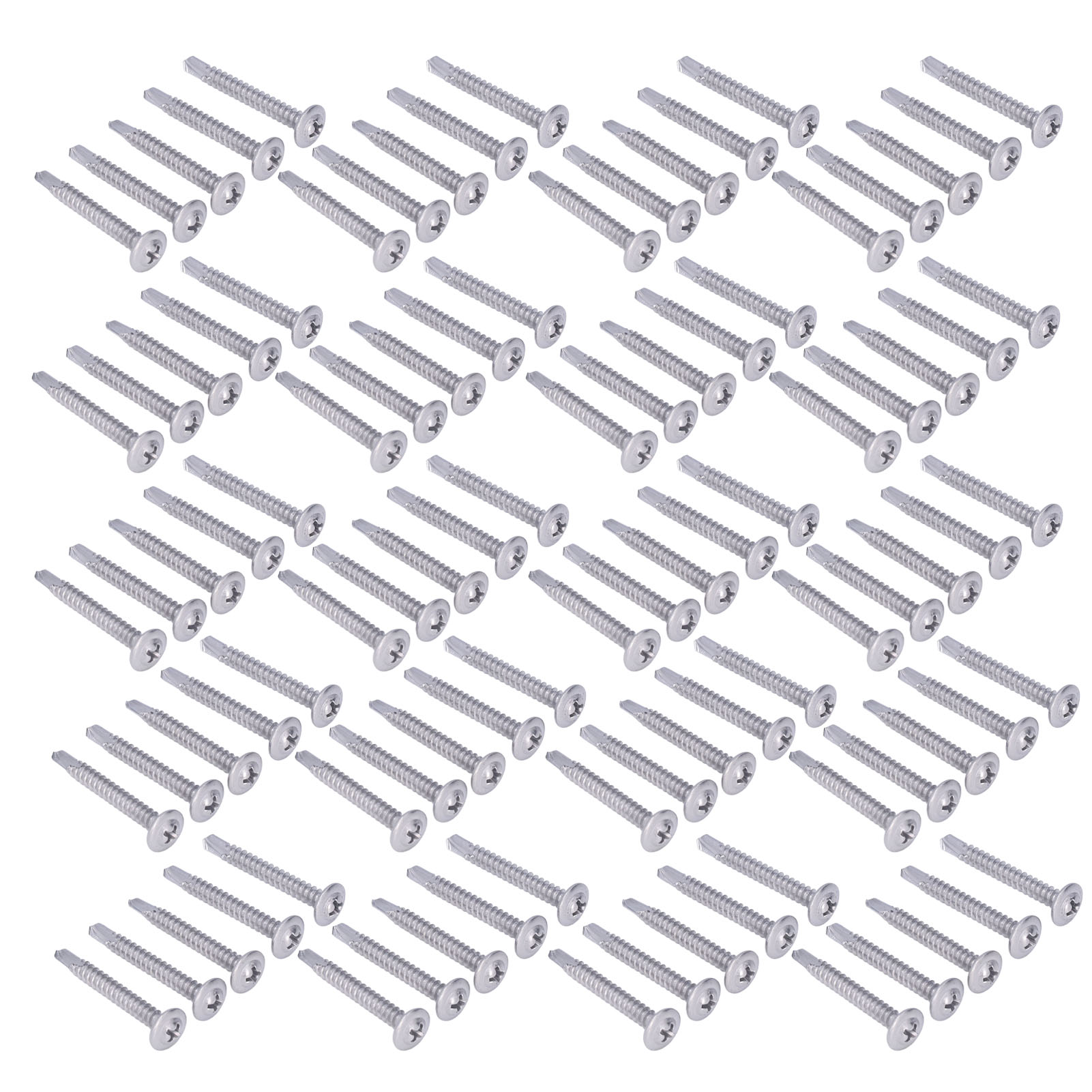 100 Selbstbohrende Holzschrauben, Senkkopf Mit Unterlegscheibe, Edelstahl 410, Robuste Befestigung, 4,8 X 38 Mm, Hochleistungsschraubenset