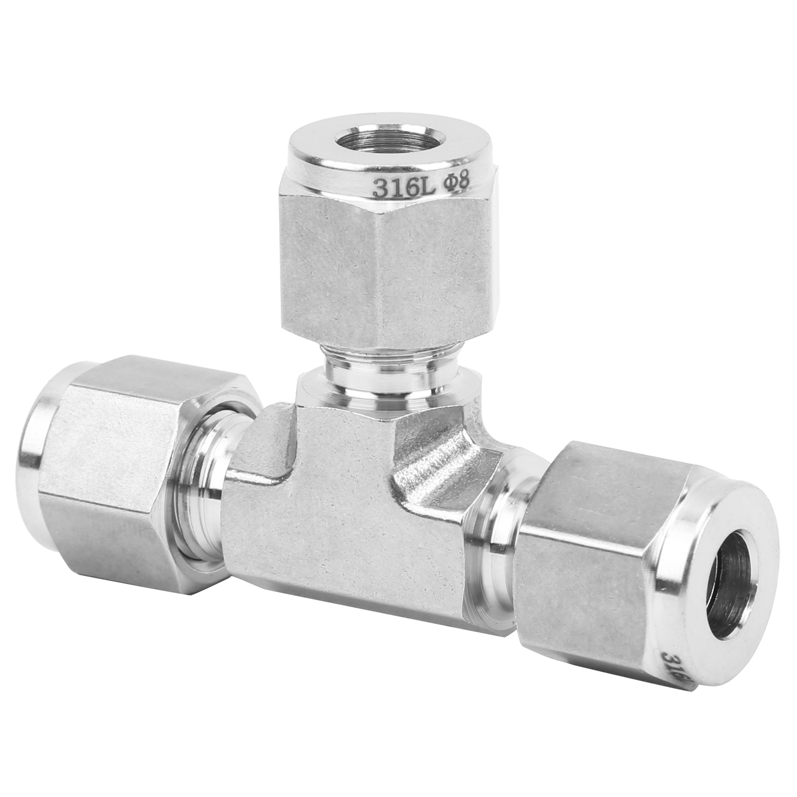 8-mm-kompressions-t-stück Mit Gleichem Durchmesser, Geschmiedeter Edelstahl 316, Hydraulikrohrverschraubung, Außengewinde, 3-teilig, Korrosionsbeständig, Für Industrielle Anwendungen.