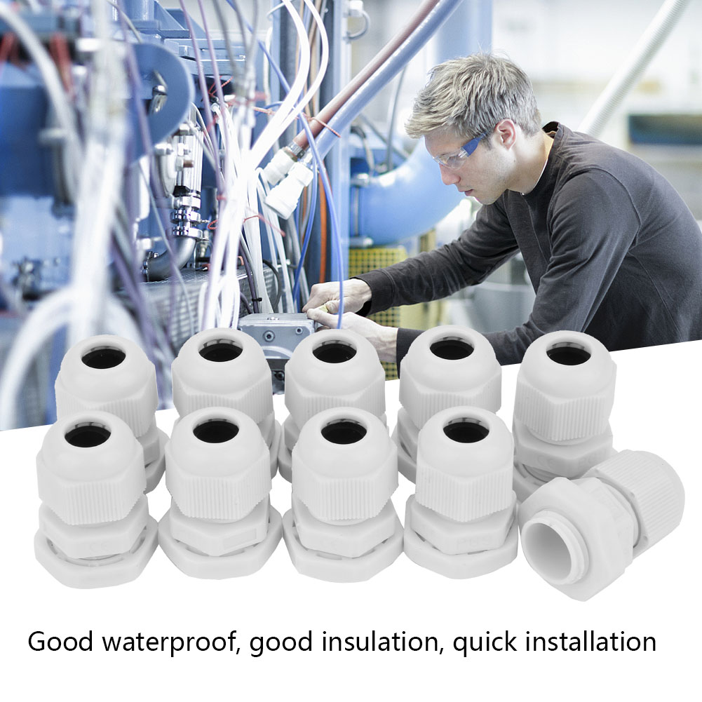 Ip68 Wasserdichter Stecker, 10er-packung, Weiße Nylon-kabelverschraubung Pg9