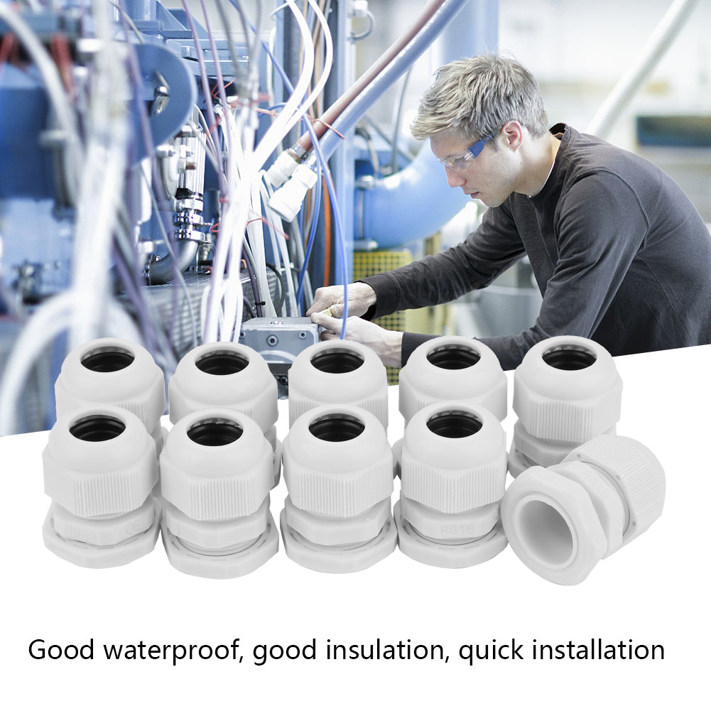 Ip68 Wasserdichte Kabelverschraubung Aus Weißem Nylon, 10er-packung Mit Pg16-steckverbindern Für Kabel