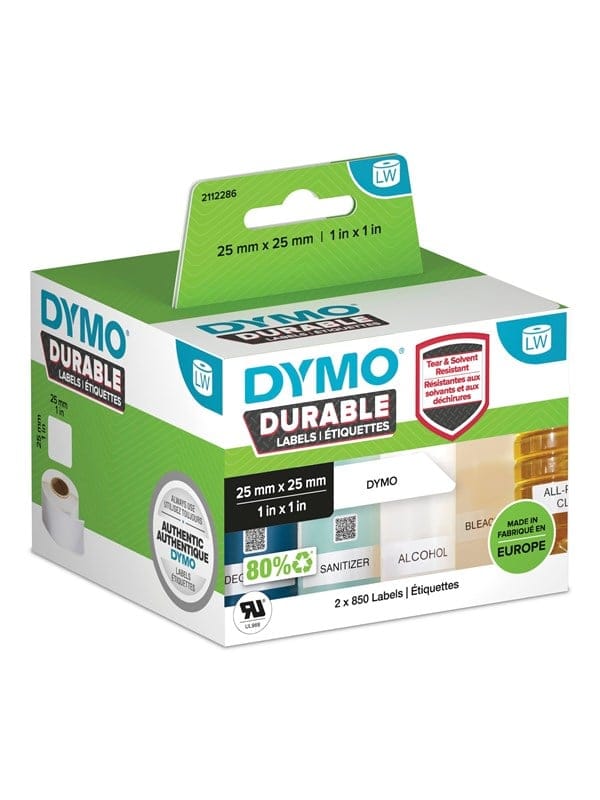 DYMO LabelWriter Hochleistungs-Etiketten | 25 mm x 25 mm | weißes Kunststoff-Etikett | Rolle mit 1.700 Etiketten