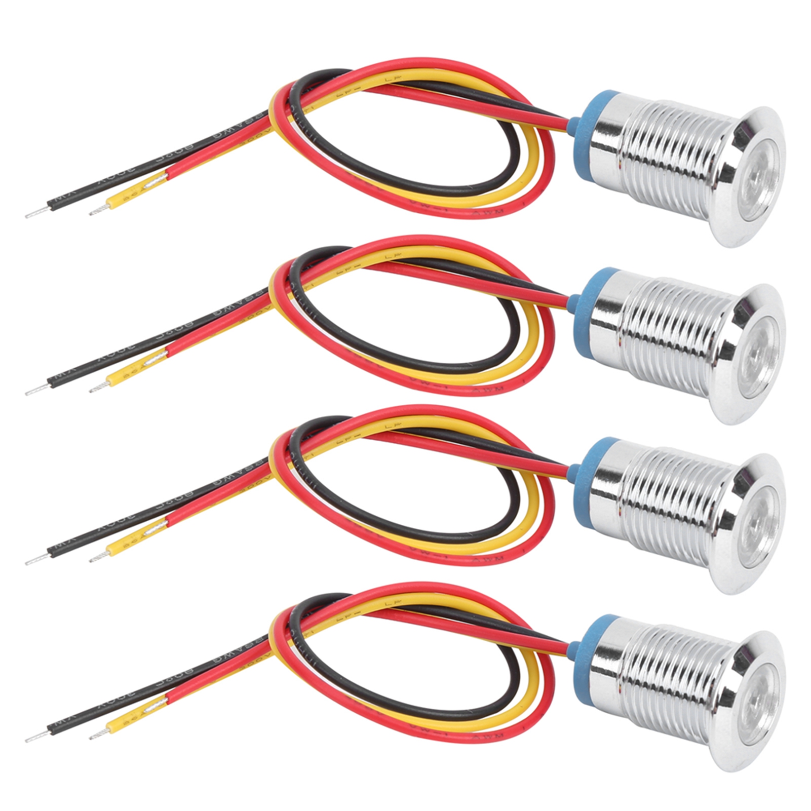 Set Mit 4 Runden, Wasserdichten 12-mm-led-metallanzeigen, Vorverdrahtet, 2 Farben (rot Und Gelb), Gemeinsame Kathode, 12-24 V Für Armaturenbrett.