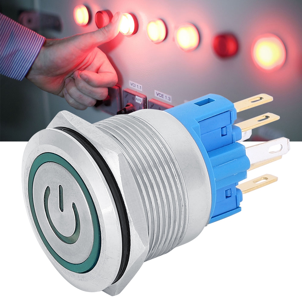 Zweiteiliger, Selbstverriegelnder Drucktaster, Robuster Edelstahl, 22 Mm, Dc 3–6 V, 6 Pins, Mit Grüner Kontrollleuchte, Für Schalttafel- Und Diy-anwendungen