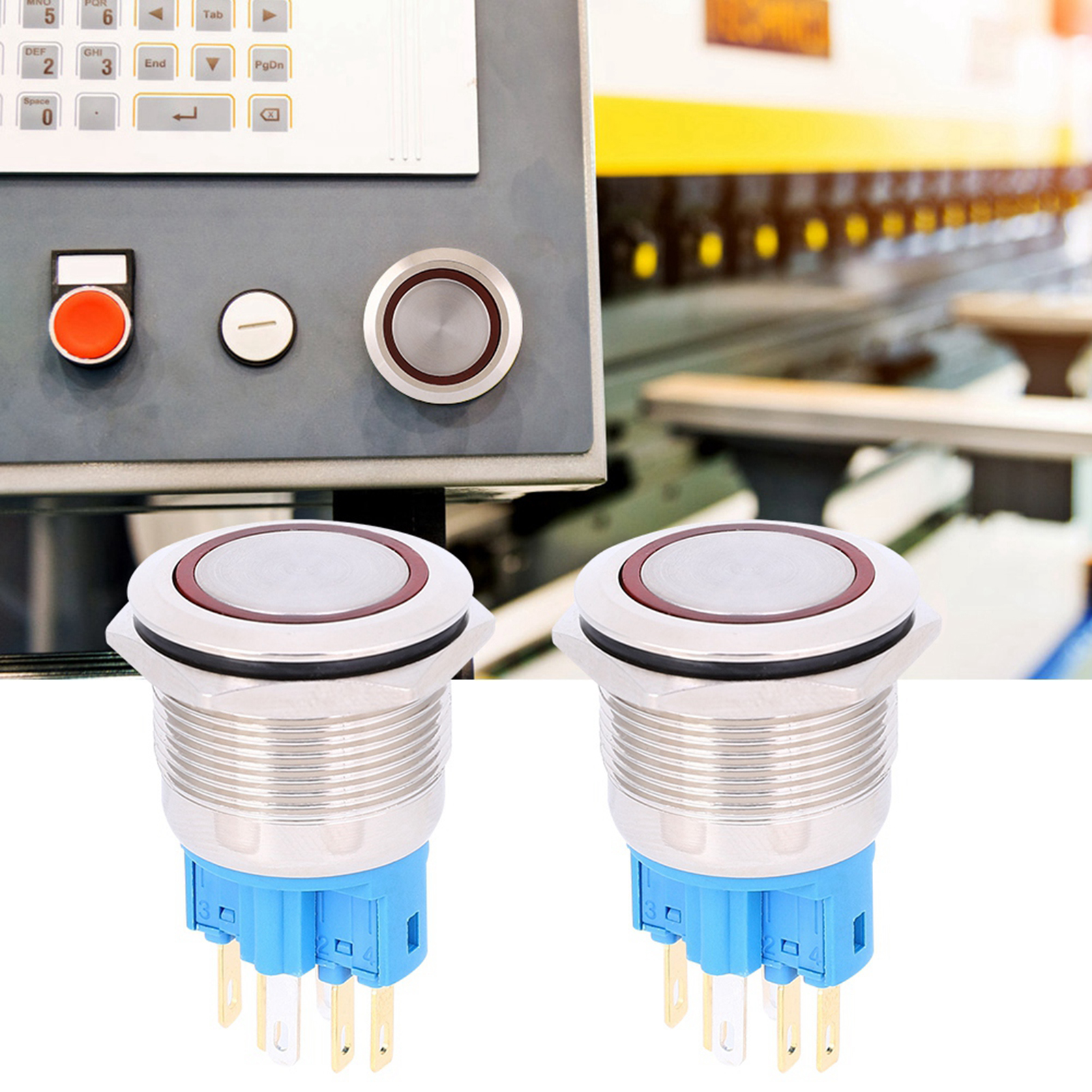 6-poliger 22-mm-dc3-6v-druckknopf, Rot, Selbstverriegelnd, 2 Stück, Ersatz-panelschalter, Elektronisches Zubehör, Selbsthaltend, Leuchtring Nicht Enthalten.