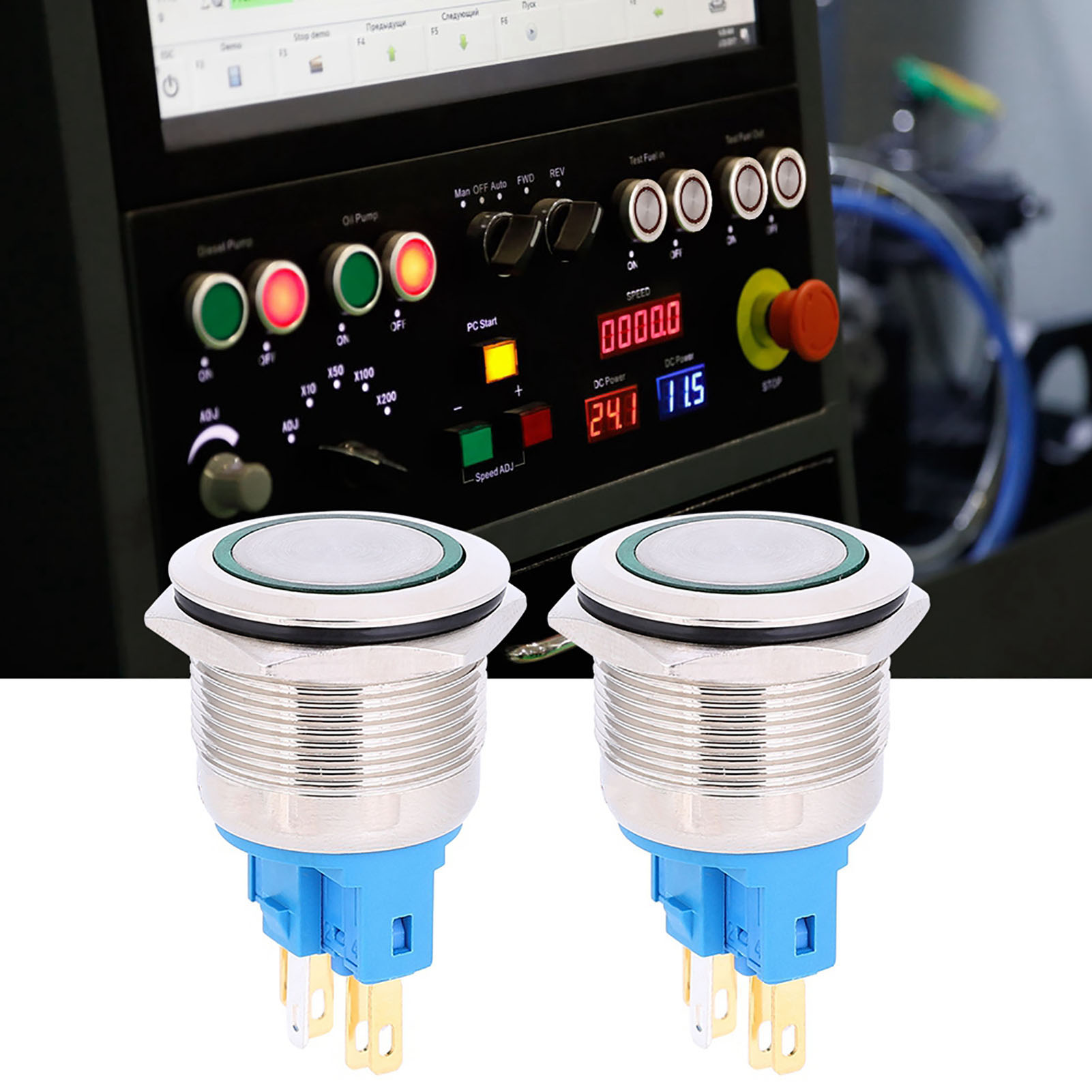 Ringförmiger Drucktaster 12-24v Dc Ip65 22mm, 2 Stück, 6-poliger Rückstellschalter, Grün, Wasserdichtes Panelzubehör.