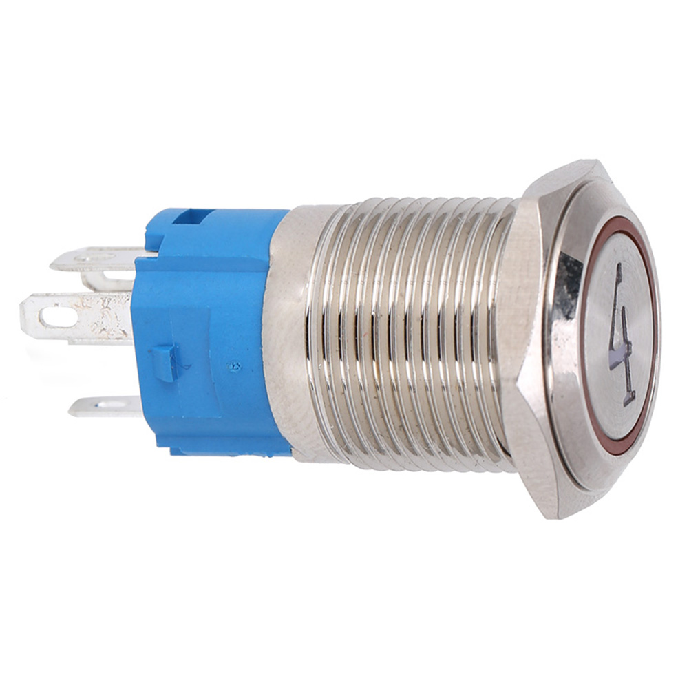 Metall-drucktaster, 16 Mm Flachkopf, Selbstrückstellend, Mit Roter Kontrollleuchte, 43–6 V Dc, 5 Pins