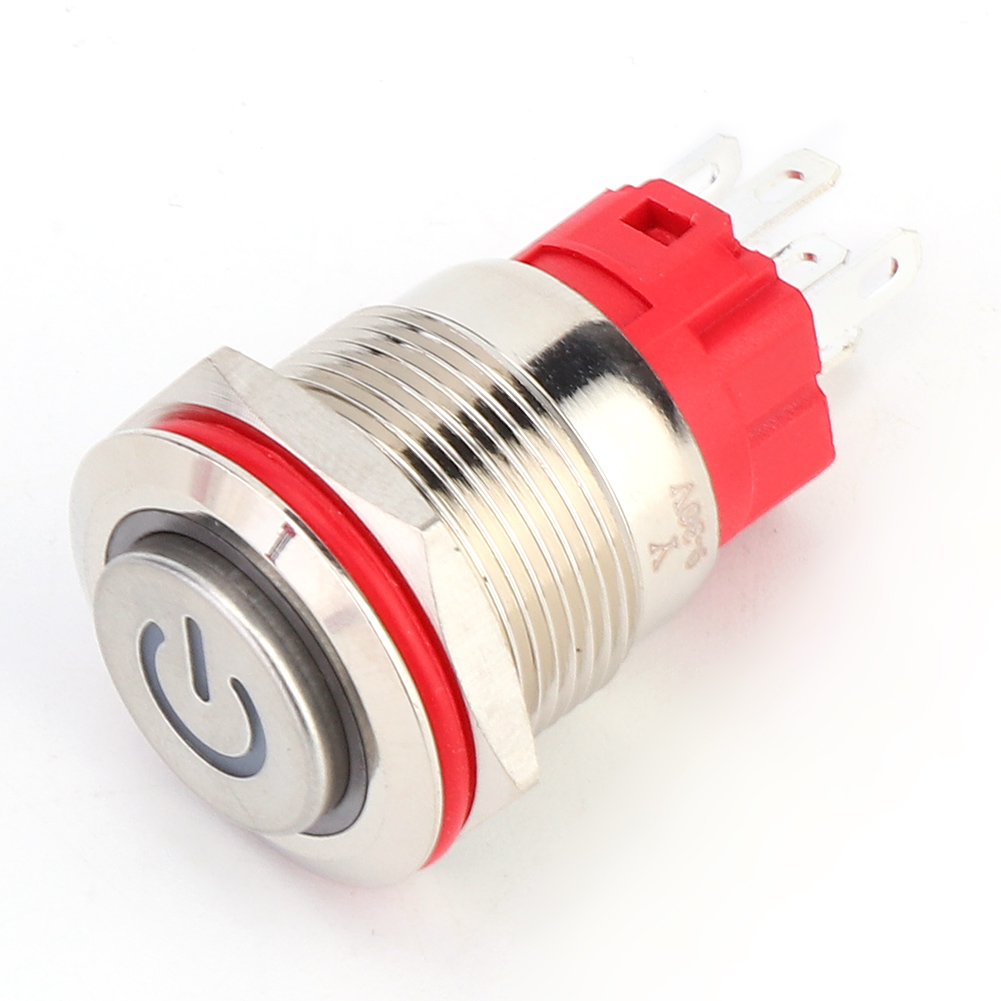 19-mm-metall-drucktaster, Dc 9–30 V, Gelb Beleuchteter Verriegelungsschalter (leuchtring), 1 Öffner, 1 Schließer, Selbsthaltend, Hohes Profil