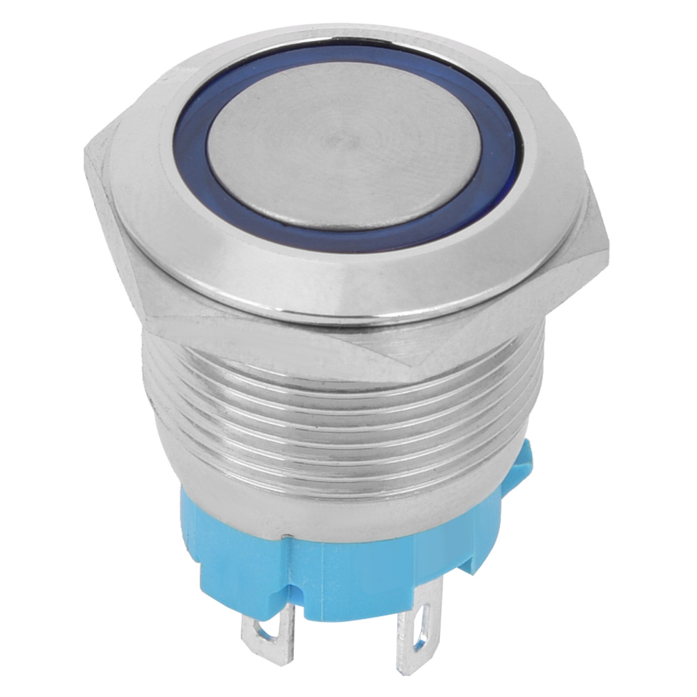 Blauer Led-drucktaster, 19 Mm, Flach, 4 Pins, Wasserdicht Nach Ip65, 12–24 V Dc, 2er-pack