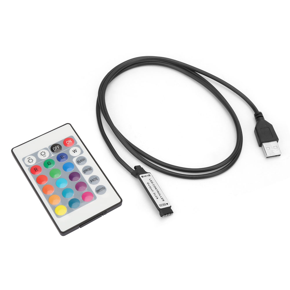 Rgb-led-streifen Mit 24 Tasten, 5–24 V, Infrarot-funkfernbedienung, 6-a-usb-controller, Lichteffekte, 1 M Streifen