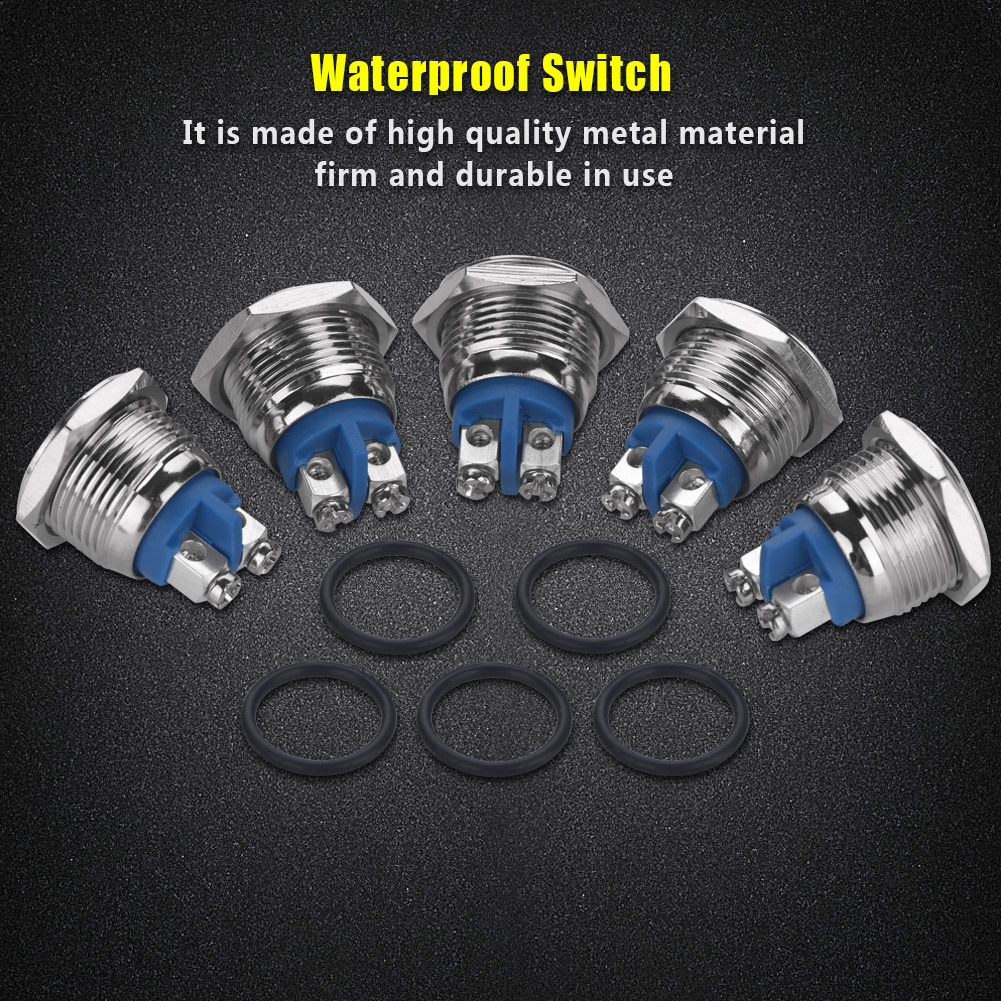 16 Mm 250 V 2-poliger Flacher Runder Drucktaster, Wasserdicht, Metall – 5er-pack