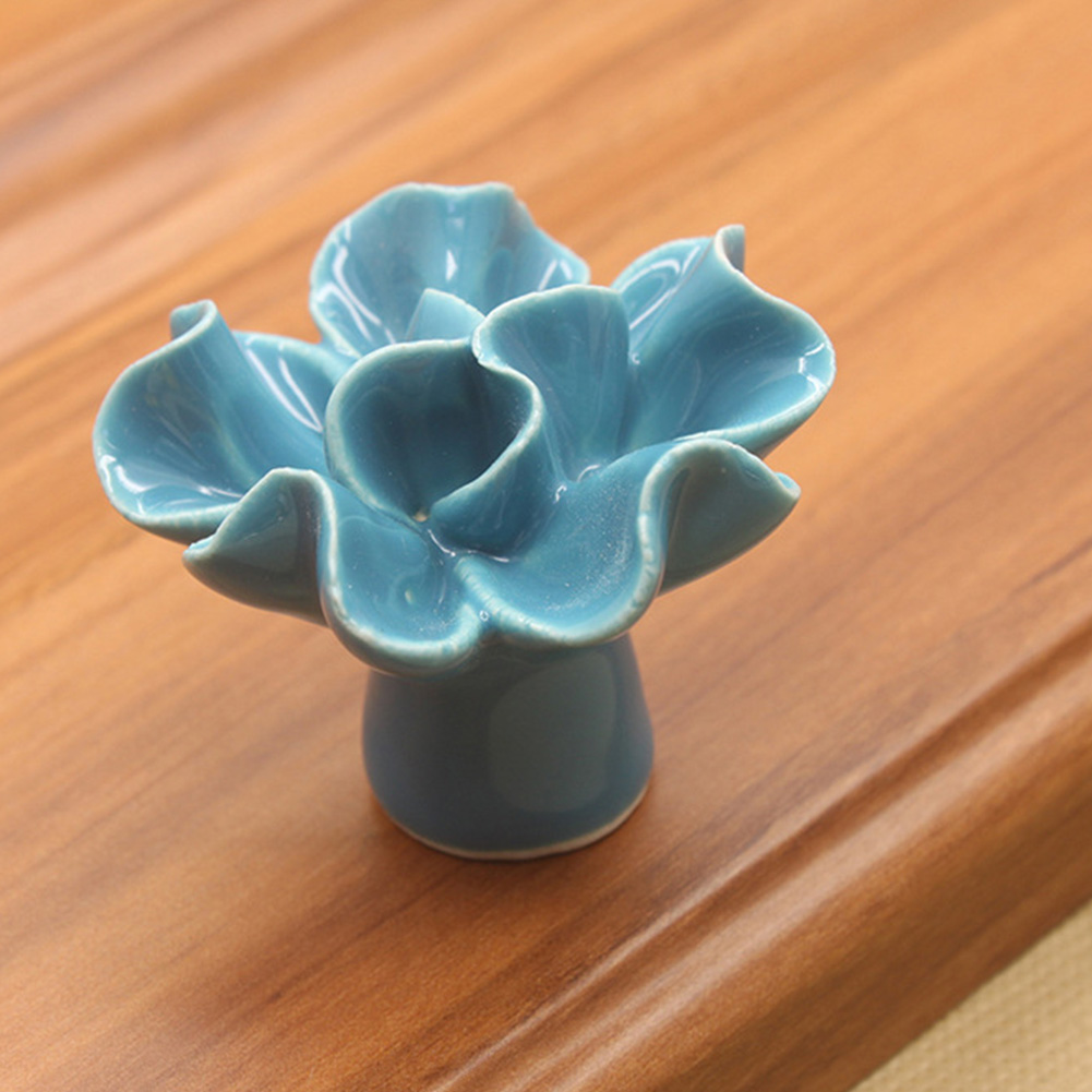 Türgriff In Blauer Keramikblumenform Für Schubladen, Schränke, Kleiderschränke Und Möbel – Griffbeschläge