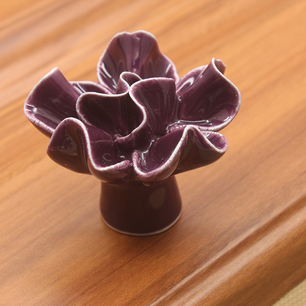 Möbelgriff Aus Keramik Mit Blumenmuster Für Türen, Schubladen, Schränke Und Kleiderschränke – Lila Griffbeschläge