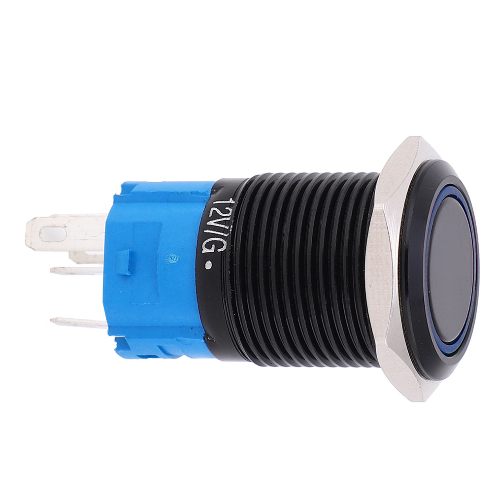 12-v-gleichstrom-drucktaster, 16 Mm, 5-polig, Verriegelbar, Schutzart Ip65, Wasserdicht, Mit Blauer Kontrollleuchte – 2er-pack