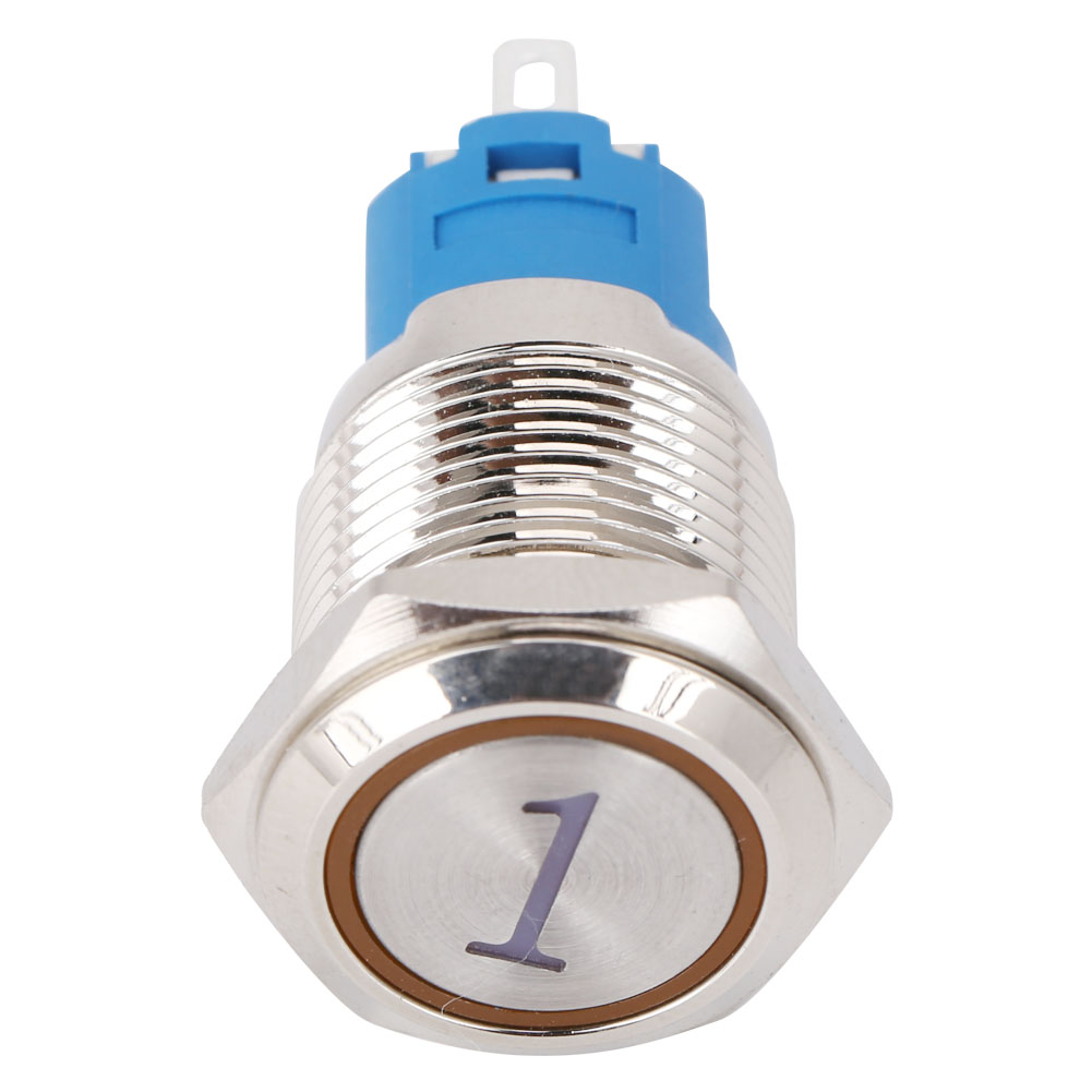 Momentaner Drucktaster, 16 Mm, Flach, Rund, 5 Pins, Mit Gelber Led Und Der Zahl 1, 220 V Ac, 2er-packung