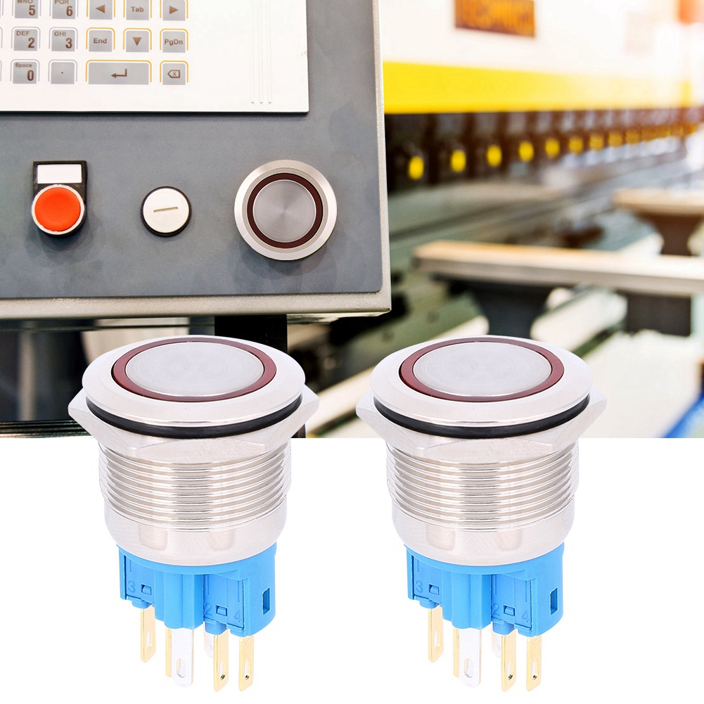 22-mm-edelstahl-reset-drucktaster, 2 Stück, 220 V Wechselstrom, 6-polig, Roter Ersatz-drucktaster