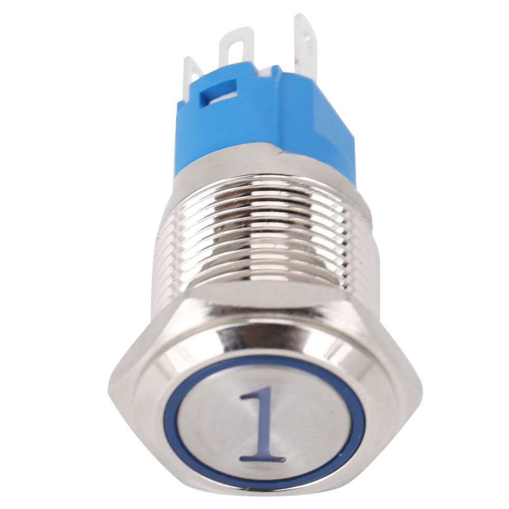 Runder, Flacher Momenttaster, 16 Mm, 2 Stück, 5 Pins, Mit Blauer Led-nummer 1, 3–6 V Dc