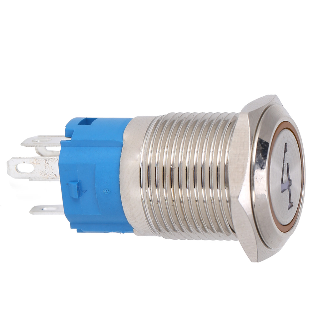16-mm-metall-drucktaster, Flachkopf, 2 Stück, Selbstrückstellend, Gelbe Kontrollleuchte, 5 Pins, 220 V Ac