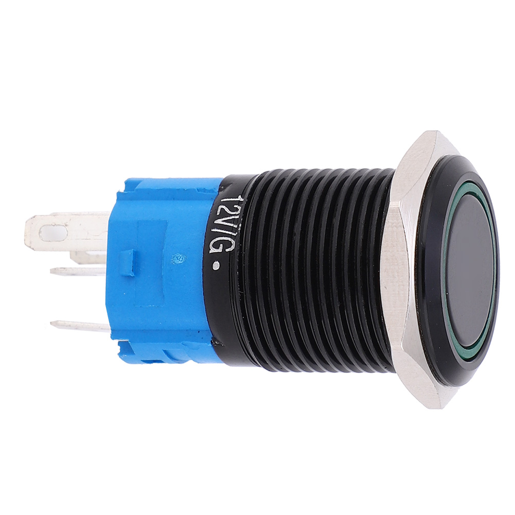 12-v-gleichstrom-drucktaster, 16 Mm, Ip65 Wasserdicht, 2 Stück, 5-polige Automatische Verriegelung, Mit Hellgrüner Kontrollleuchte