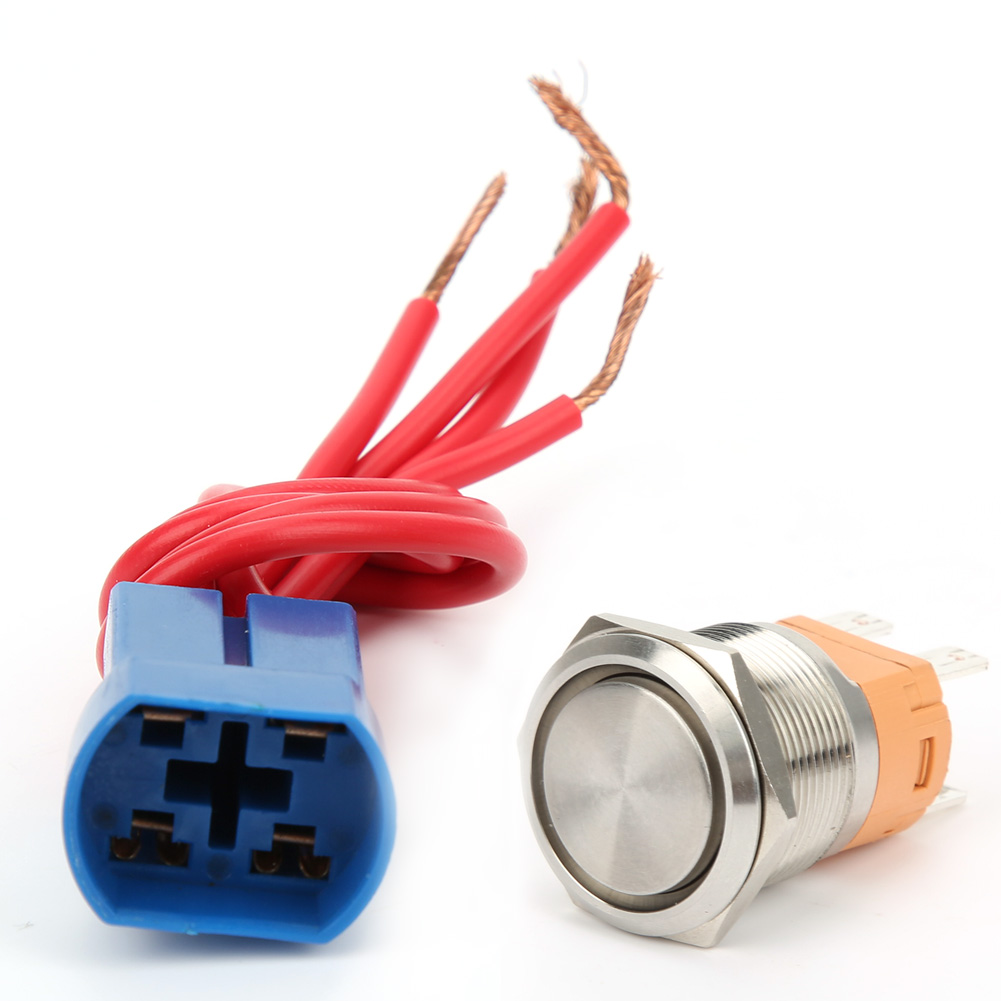 22-mm-metall-drucktaster, Ac 250 V, 20 A, Flach, Selbstverriegelnd, Mit 4-poligem Stecker