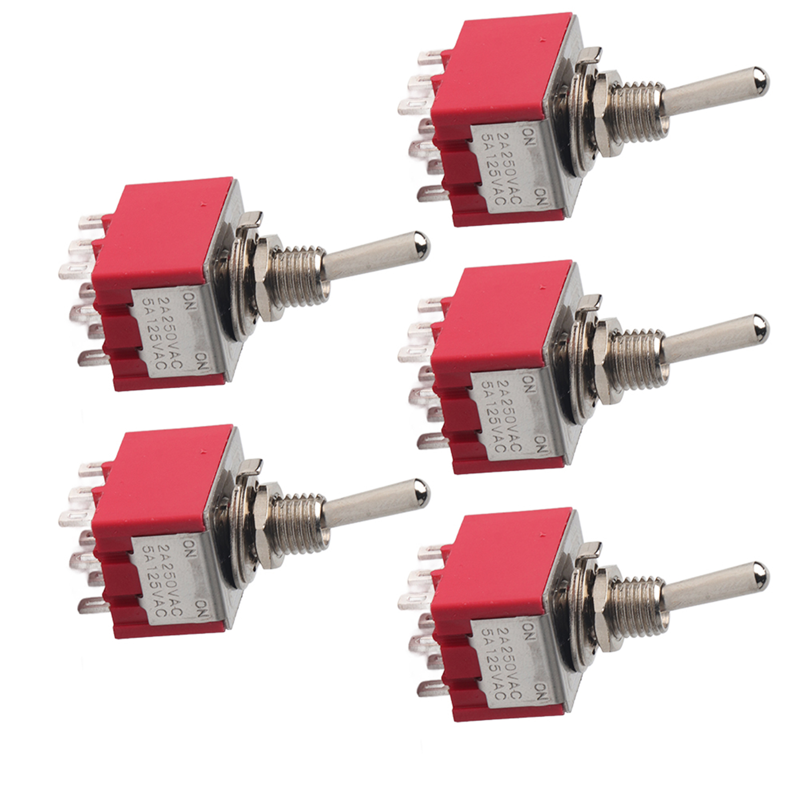 3pdt-wippschalter Ein-ein, 9 Pins, 6 Mm, 2 A/250 V Ac, 5 A/125 V Ac, 5er-pack