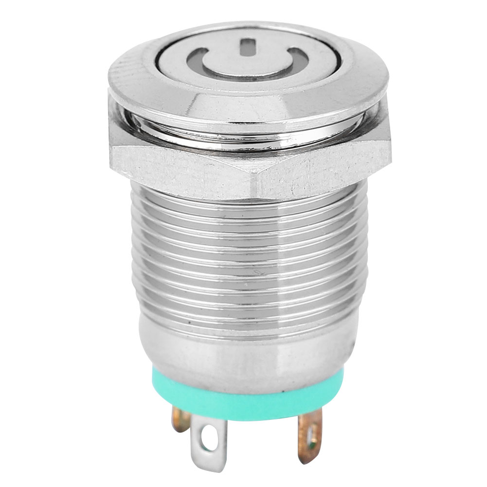 Metall-druckknopf Mit Automatischer Rückstellung, Flacher Kopf, Grüne Led, 12 Mm, 3-v-stromversorgungssymbol