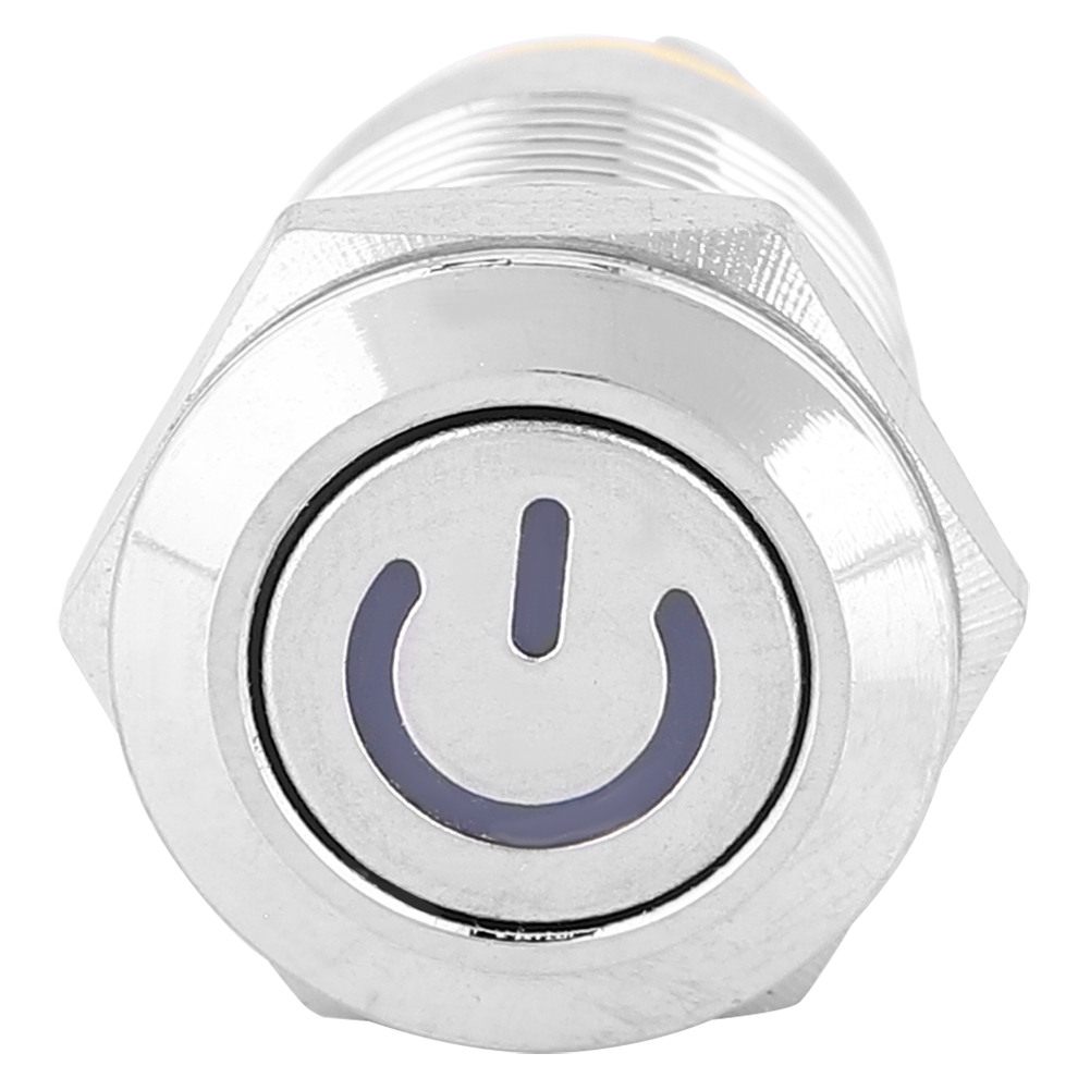 Wasserdichter Gelber Metall-druckknopf Mit Led, 12 Mm (3 V), Flachem Kopf, Betriebssymbol Und Automatischer Rückstellung.